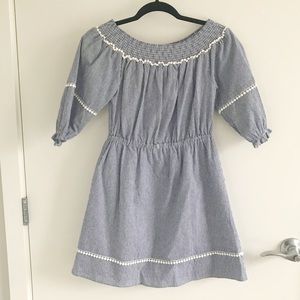 BB Dakota Navy Pinstripe Off Shoulder Summer Dress